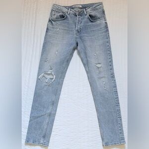 Zara High-Rise Straight Leg Distressed Jeans